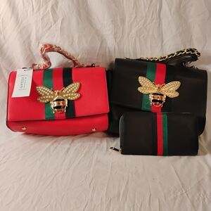 Catin Collection Queen Bee Striped Patent Purse Set/w Wallet